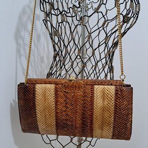 Vintage Ingledew snake skin purse, gold chain strap.